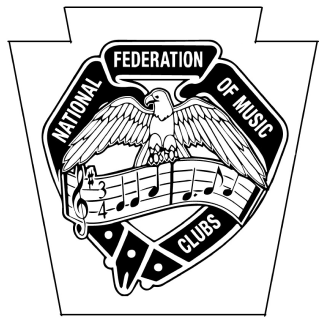 A black and white logo of the national federation of music clubs.