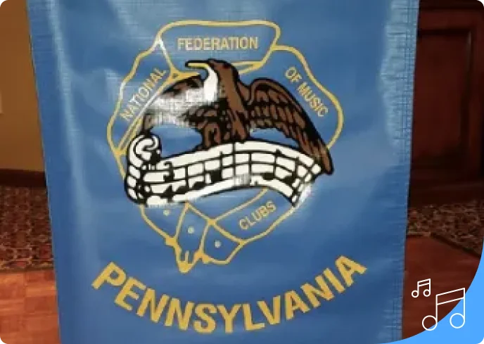 A blue flag with the national federation of music clubs logo.