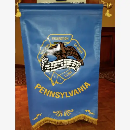 A blue banner with the pennsylvania state seal on it.