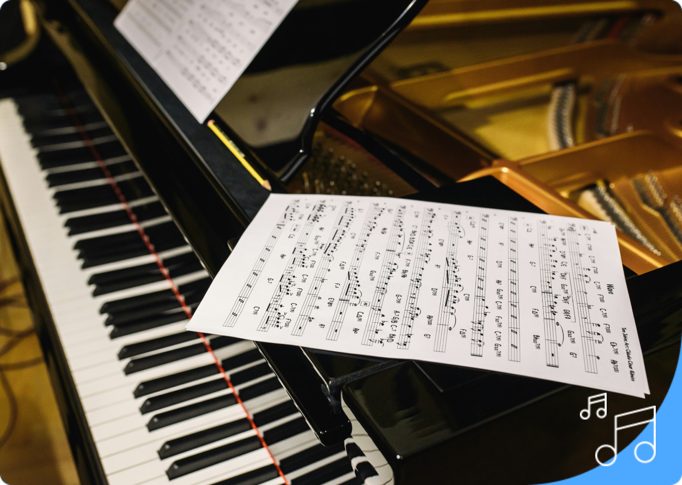 A piano with some notes on it