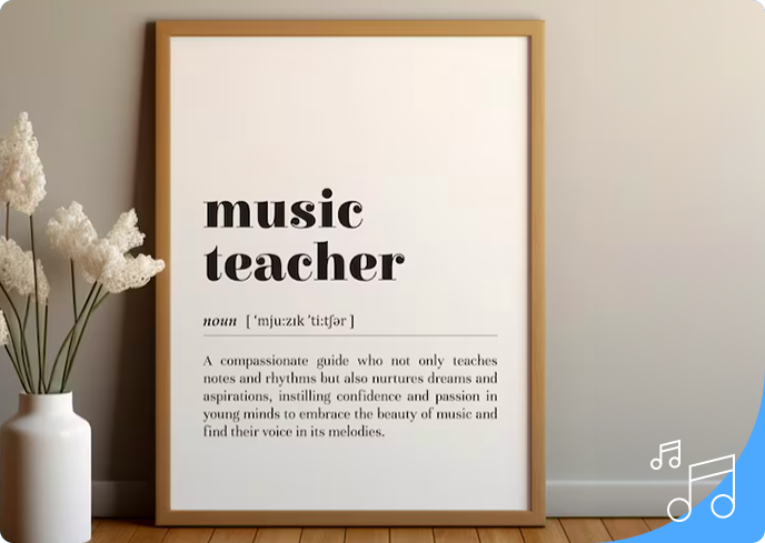 A picture of a poster that says " music teacher ".